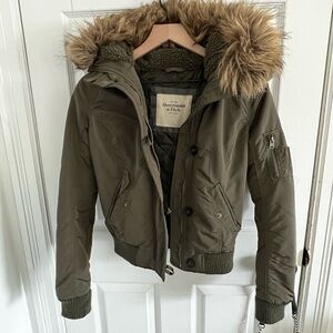 Abercrombie & Fitch Olive Green Jacket with Faux Fur Hood